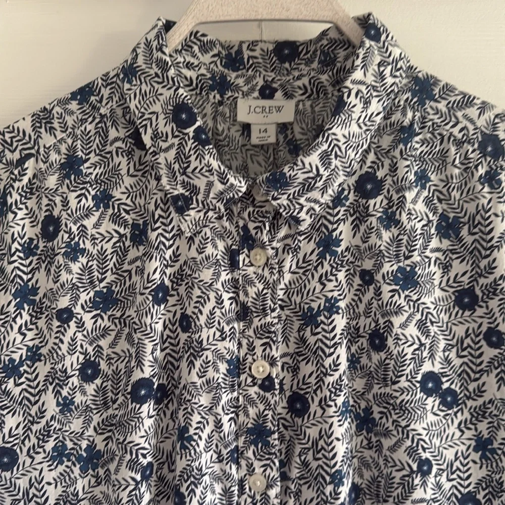 J. Crew Navy and White Floral Long-Sleeve Button Dress - Picture 4 of 16